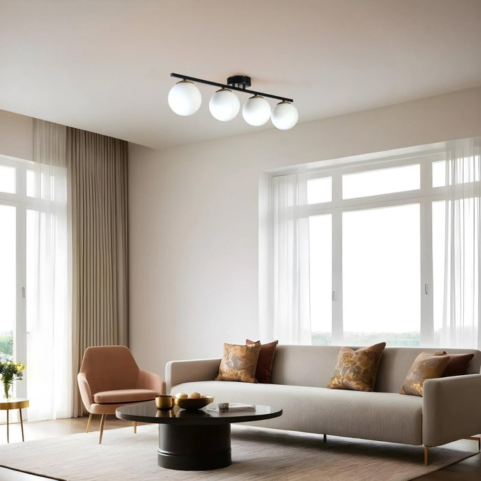 Opviq Yeni Can Lámpara de Araña de 4 Luces en Negro y Blanco con Vidrio Opviq Yeni Can Lámpara de Araña de 4 Luces en Negro y Blanco con Vidrio